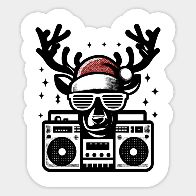 Retro Christmas Reindeer Santa Hat Sticker by Frank Ring