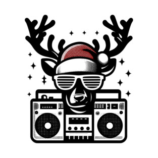 Retro Christmas Reindeer Santa Hat T-Shirt