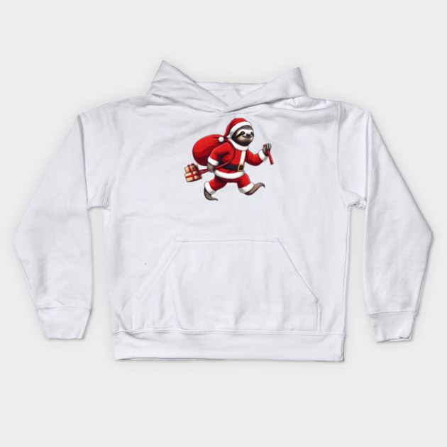 Festive Sloth Santa Christmas Xmas Holiday Funny Kids Hoodie by Frank Ring