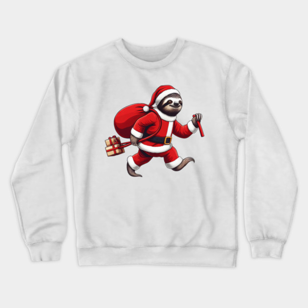 Festive Sloth Santa Christmas Xmas Holiday Funny Crewneck Sweatshirt by Frank Ring