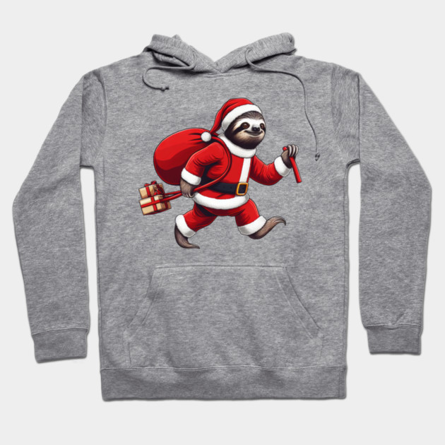 Festive Sloth Santa Christmas Xmas Holiday Funny Hoodie by Frank Ring