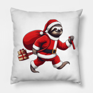Festive Sloth Santa Christmas Xmas Holiday Funny Pillow