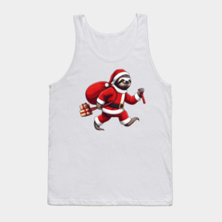 Festive Sloth Santa Christmas Xmas Holiday Funny Tank Top