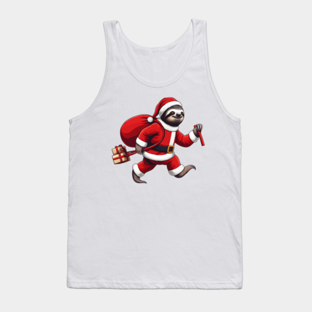 Festive Sloth Santa Christmas Xmas Holiday Funny Tank Top by Frank Ring