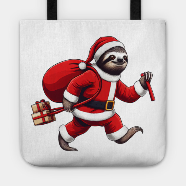 Festive Sloth Santa Christmas Xmas Holiday Funny Tote by Frank Ring