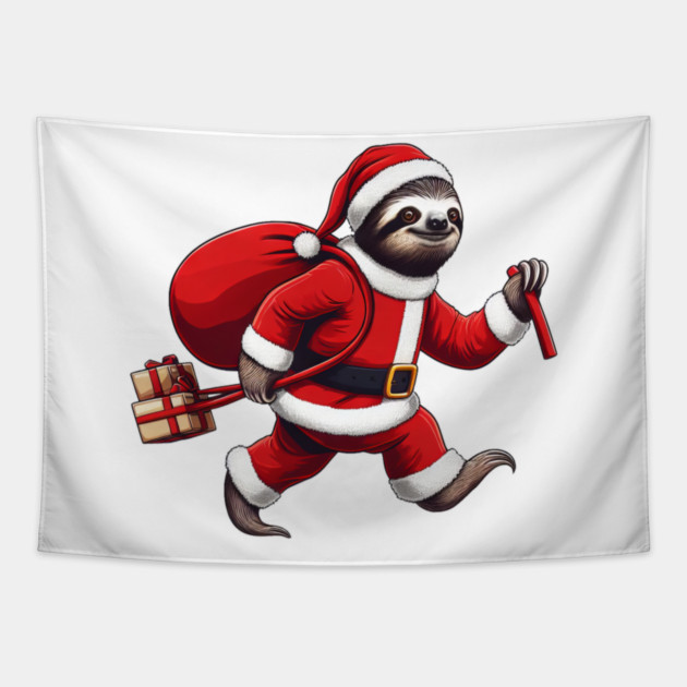 Festive Sloth Santa Christmas Xmas Holiday Funny Tapestry by Frank Ring