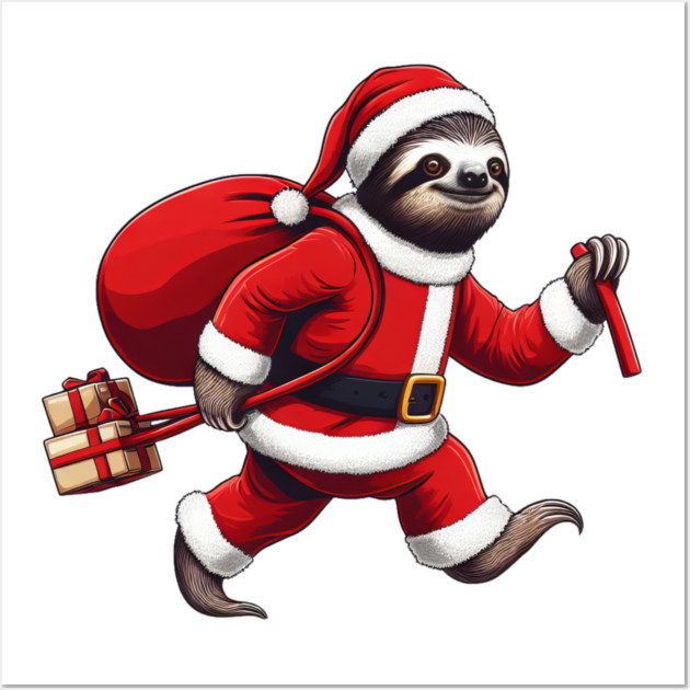 Festive Sloth Santa Christmas Xmas Holiday Funny Wall Art by Frank Ring