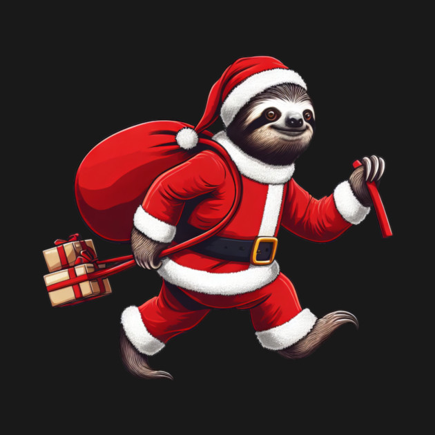 Festive Sloth Santa Christmas Xmas Holiday Funny by Frank Ring