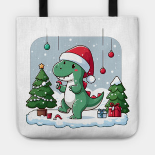Cute Dino Santa Hat Xmas Cartoon Christmas Dinosaur Tote