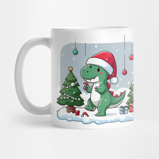 Cute Dino Santa Hat Xmas Cartoon Christmas Dinosaur by Frank Ring