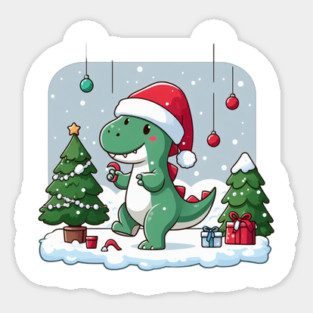 Cute Dino Santa Hat Xmas Cartoon Christmas Dinosaur Sticker