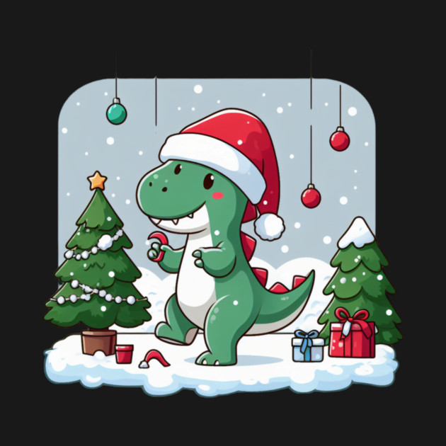 Cute Dino Santa Hat Xmas Cartoon Christmas Dinosaur by Frank Ring