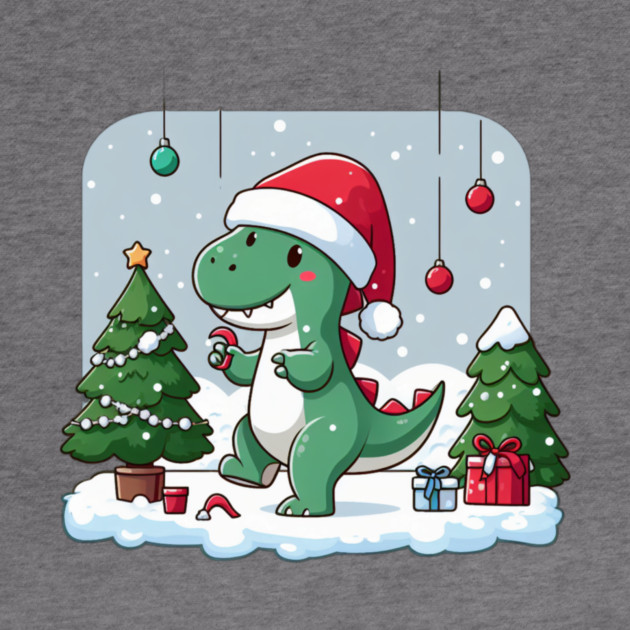 Cute Dino Santa Hat Xmas Cartoon Christmas Dinosaur by Frank Ring