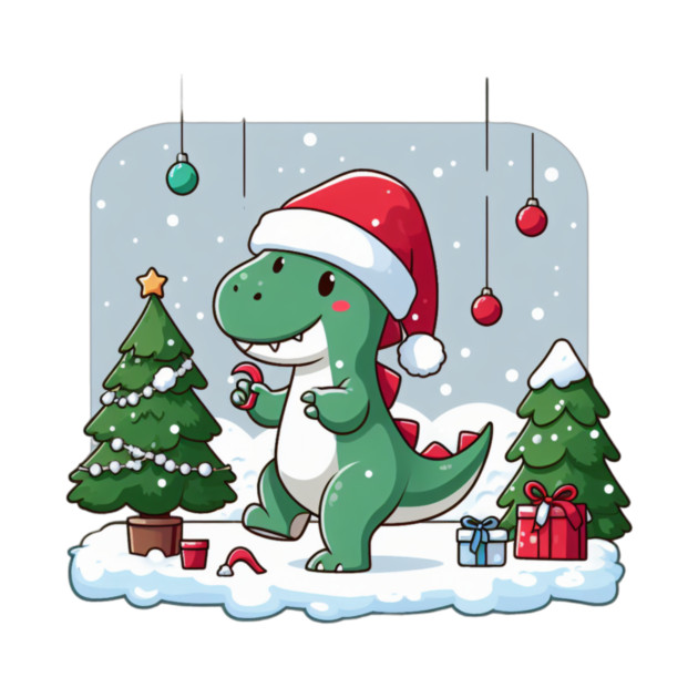 Cute Dino Santa Hat Xmas Cartoon Christmas Dinosaur by Frank Ring