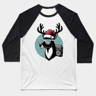 Retro Christmas Reindeer Santa Hat Baseball T-Shirt
