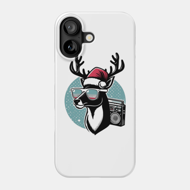 Retro Christmas Reindeer Santa Hat Phone Case by Frank Ring