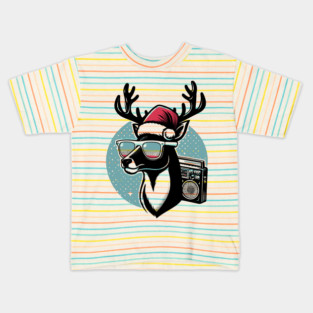 Retro Christmas Reindeer Santa Hat Kids T-Shirt