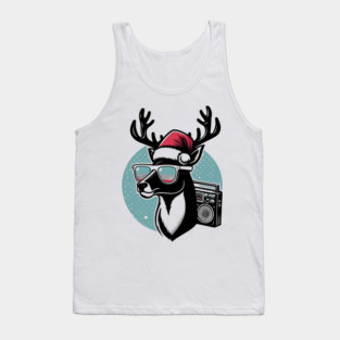 Retro Christmas Reindeer Santa Hat Tank Top