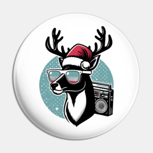Retro Christmas Reindeer Santa Hat Pin