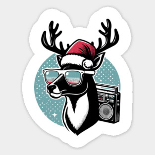 Retro Christmas Reindeer Santa Hat Sticker