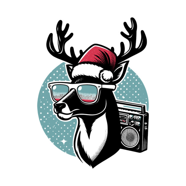 Retro Christmas Reindeer Santa Hat by Frank Ring