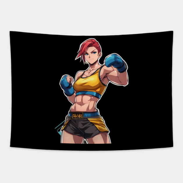 Kick Boxing Girl Tapestry by animegirlnft
