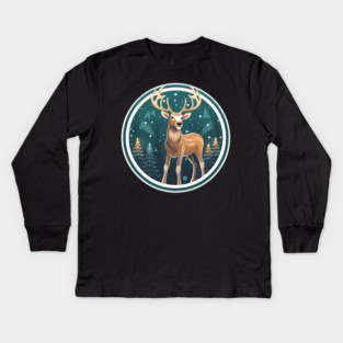 Deer in Ornament, Love Deers Kids Long Sleeve T-Shirt