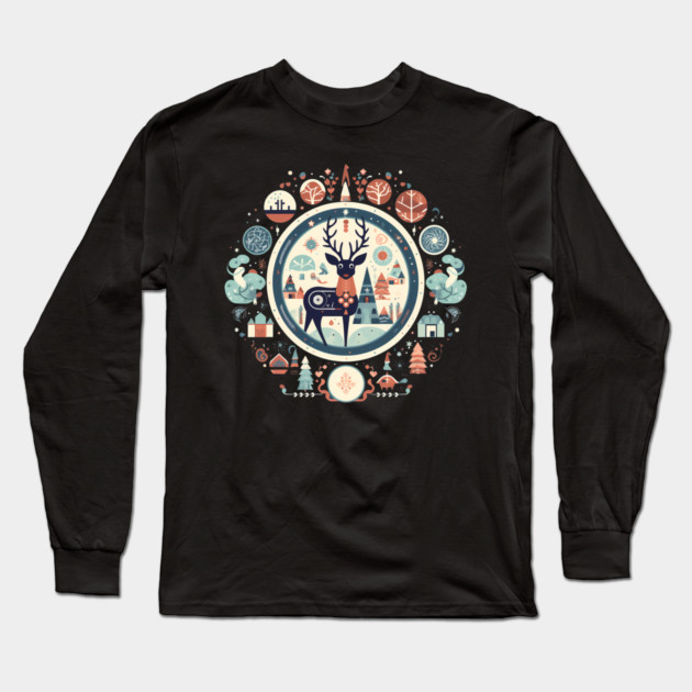 Deer in Ornament, Love Deers Long Sleeve T-Shirt by logiamerch