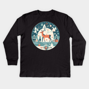 Deer in Ornament, Love Deers Kids Long Sleeve T-Shirt