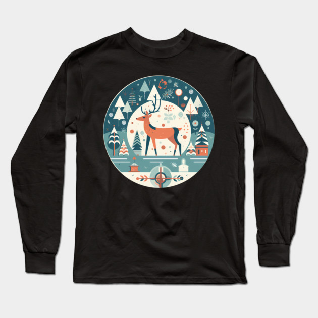 Deer in Ornament, Love Deers Long Sleeve T-Shirt by logiamerch