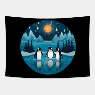 Penguin in Ornament, Love Penguins Tapestry