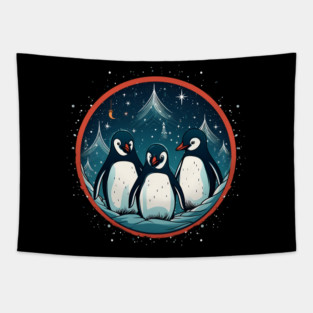Penguin in Ornament, Love Penguins Tapestry