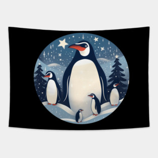 Penguin in Ornament, Love Penguins Tapestry