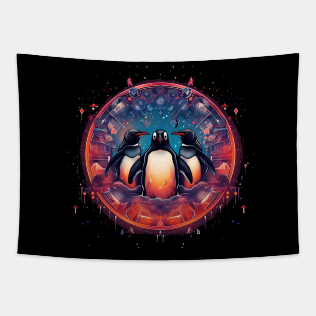 Penguin in Ornament, Love Penguins Tapestry by logiamerch