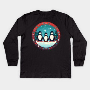 Penguin in Ornament, Love Penguins Kids Long Sleeve T-Shirt