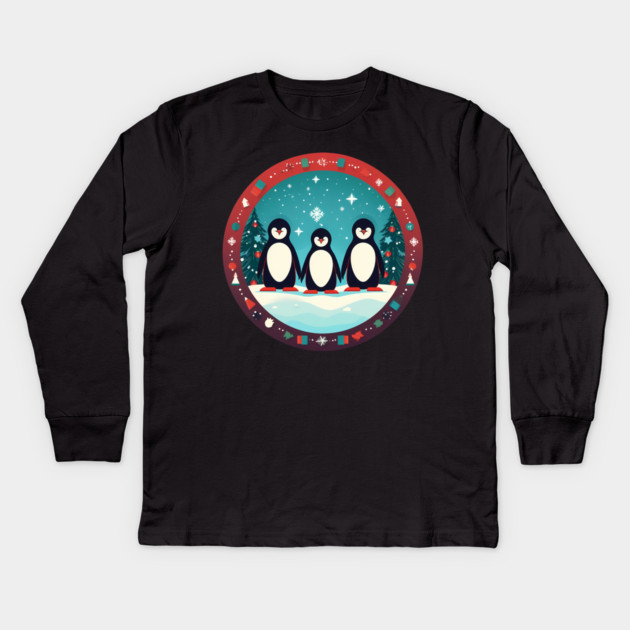Penguin in Ornament, Love Penguins Kids Long Sleeve T-Shirt by logiamerch