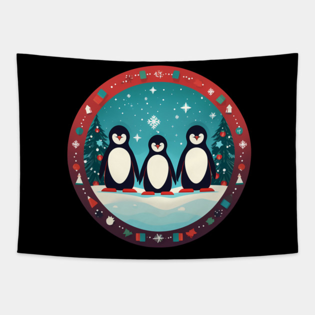 Penguin in Ornament, Love Penguins Tapestry by logiamerch