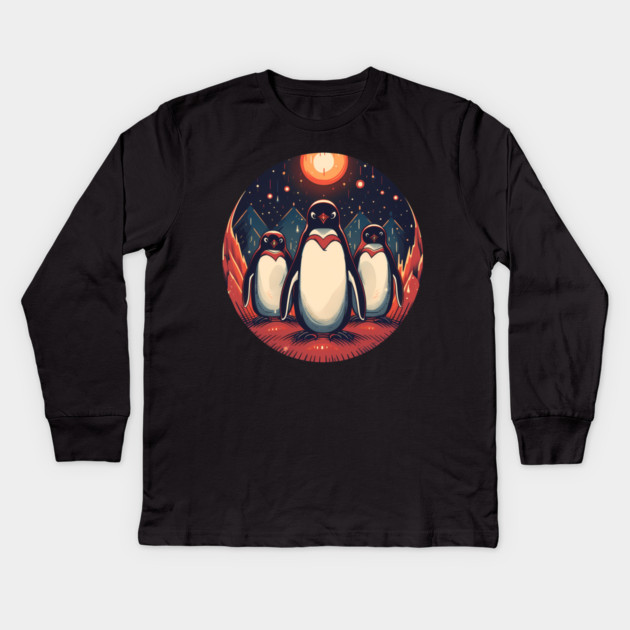 Penguin in Ornament, Love Penguins Kids Long Sleeve T-Shirt by logiamerch