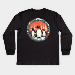 Penguin in Ornament, Love Penguins Kids Long Sleeve T-Shirt