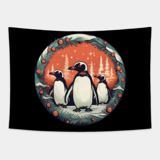 Penguin in Ornament, Love Penguins Tapestry
