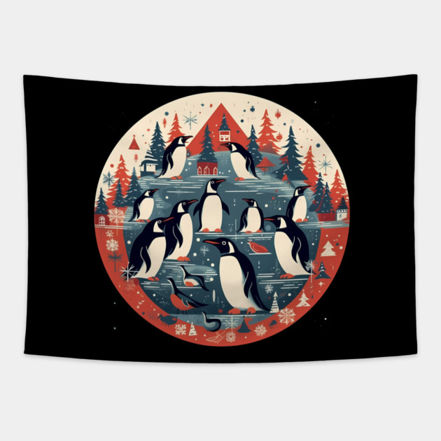 Penguin in Ornament, Love Penguins Tapestry by logiamerch
