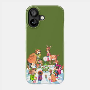 REVISTANGO #237 - Enchanted Winter Circle of Woodland Creatures by Candlelight, Vintage Christmas Art Radiating Peace, Color Harmony, and Mid-Century Whimsy, Vintage Phone Case