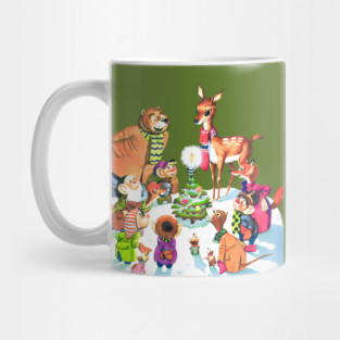 REVISTANGO #237 - Enchanted Winter Circle of Woodland Creatures by Candlelight, Vintage Christmas Art Radiating Peace, Color Harmony, and Mid-Century Whimsy, Vintage Mug