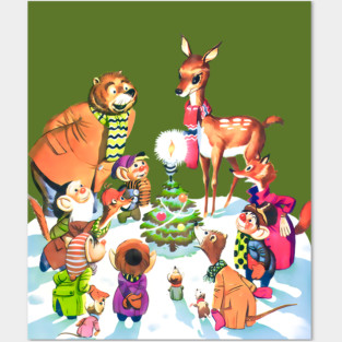 REVISTANGO #237 - Enchanted Winter Circle of Woodland Creatures by Candlelight, Vintage Christmas Art Radiating Peace, Color Harmony, and Mid-Century Whimsy, Vintage Posters and Art