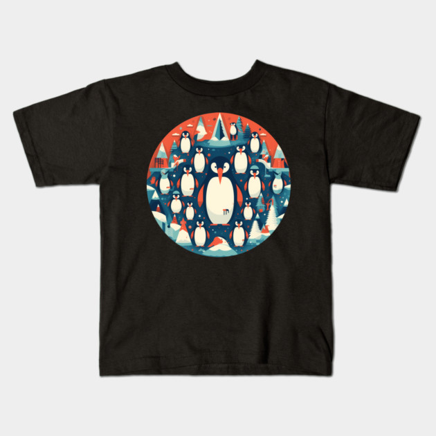 Penguin in Ornament, Love Penguins Kids T-Shirt by logiamerch