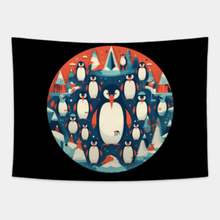 Penguin in Ornament, Love Penguins Tapestry