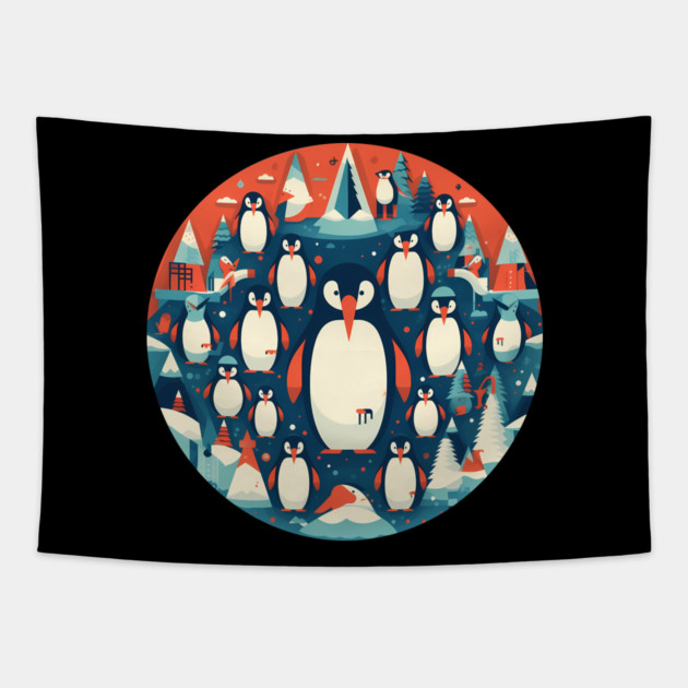 Penguin in Ornament, Love Penguins Tapestry by logiamerch