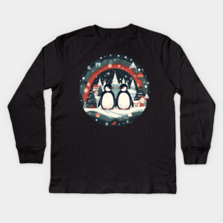 Penguin in Ornament, Love Penguins Kids Long Sleeve T-Shirt