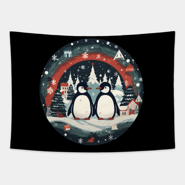Penguin in Ornament, Love Penguins Tapestry by logiamerch