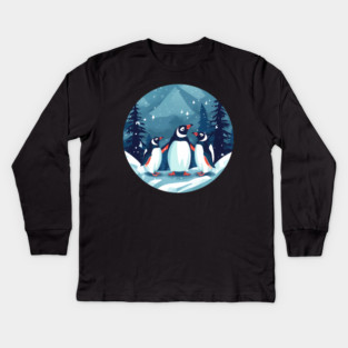 Penguin in Ornament, Love Penguins Kids Long Sleeve T-Shirt